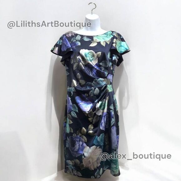 Jessica Howard Floral Runch Sheath Midi Dress(C034)-Size 10 for Women - Picture 3 of 14